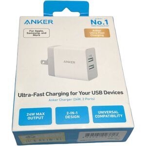 Anker PowerPort 2 Dual USB Wall Charger 24W Fast Charge iPhone Samsung NEW PKG W